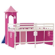 Vidaxl Dětská patrová postel s věží růžová 90 x 190 cm masiv borovice