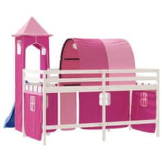 shumee Dětská patrová postel s věží růžová 90 x 200 cm masiv borovice