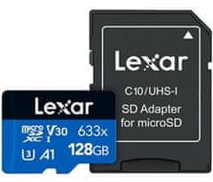 Lexar paměťová karta 128GB High-Performance 633x microSDXC UHS-I (čtení/zápis:100/45MB/s) C10 A1 V30 U + adaptér