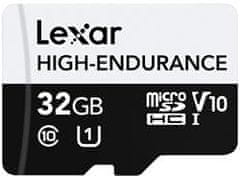 Lexar paměťová karta 32GB High-Endurance microSDHC/microSDHC UHS-I cards, (čtení/zápis:100/30MB/s) C10 A1 V10 U1