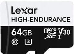 Lexar paměťová karta 64GB High-Endurance microSDHC/microSDXC UHS-I cards, (čtení/zápis:100/35MB/s) C10 A1 V30 U3