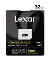 Lexar paměťová karta 32GB High-Endurance microSDHC/microSDHC UHS-I cards, (čtení/zápis:100/30MB/s) C10 A1 V10 U1