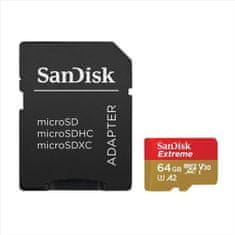 SanDisk Paměťová karta Extreme microSDXC 64GB 170MB/s / 80MB/s A2 C10 V30 UHS-I U3, adapter