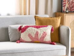 Beliani Sada 2 všívaných bavlněných polštářů se střapci 30 x 50 cm růžové/bílé ACTAEA