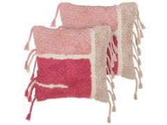 Beliani Sada 2 všívaných bavlněných polštářů se střapci 45 x 45 cm růžové BISTORTA