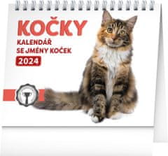 Stolní kalendář Kočky – se jmény koček 2024, 16,5 × 13 cm