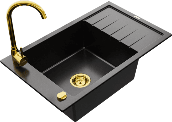 Mexen Granitový dřez s kuchyňskou baterií ELIAS černo-zlatý II