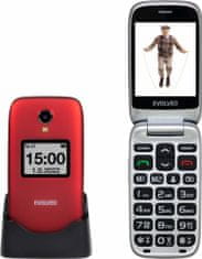 Evolveo EasyPhone FS, vyklápěcí mobilní telefon 2.8" pro seniory s nabíjecím stojánkem (červená barv