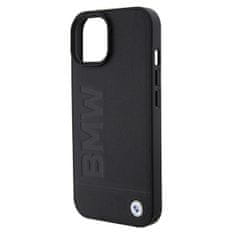 Bmw hard silikonové pouzdro iPhone 15 6.1" black Leather Hot Stamp MagSafe