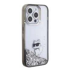 Karl Lagerfeld hard silikonový obal iPhone 15 PRO MAX 6.7" Transparentní Liquid Glitter Choupette