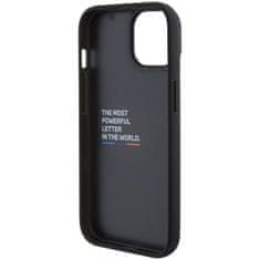 Bmw hard kožený obal iPhone 15 6.1" Black Leather Stamp Tricolor