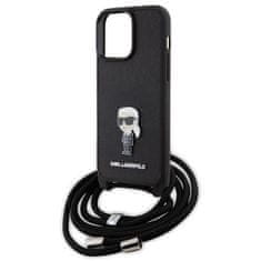 Karl Lagerfeld hard silikonové pouzdro iPhone 15 PRO MAX 6.7" black Crossbody Saffiano Monogram Metal Pin Karl & Choupette