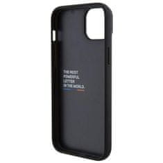 Bmw hard kožený obal iPhone 15 PLUS 6.7" Black Leather Stamp Tricolor