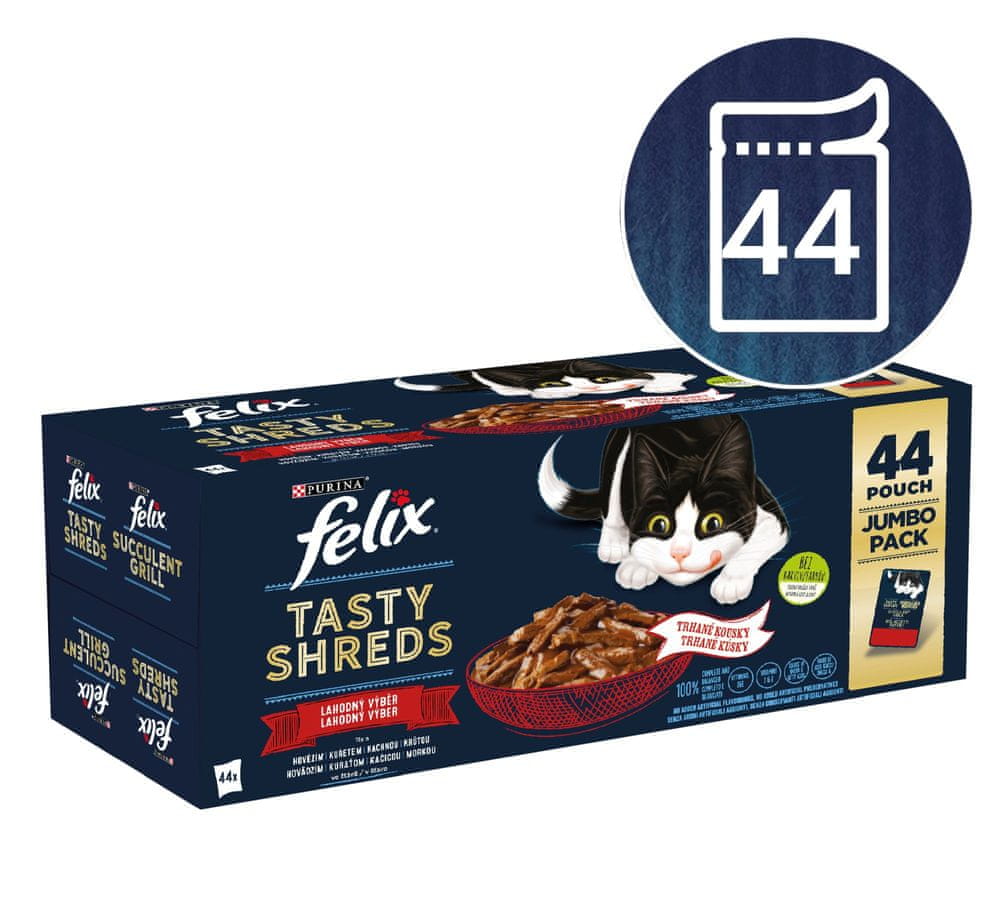 Levně Felix Tasty Shreds multipack lahodný výběr ve šťávě 44×80 g
