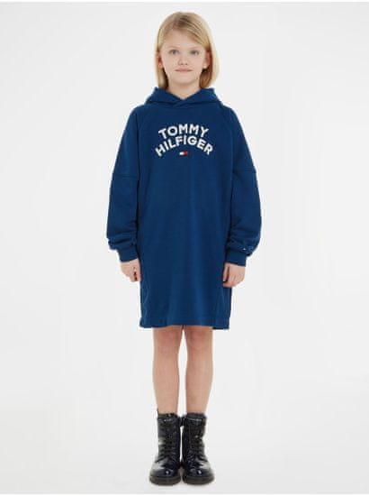 Tommy Hilfiger Modré holčičí mikinové šaty s kapucí Tommy Hilfiger
