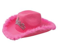 Guirca Dámský kovbojský klobouk růžový s brož kamínky