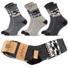Aleszale 3x pánské vlněné teplé tlusté ponožky ALPAKA 44-47 s norským vzorem