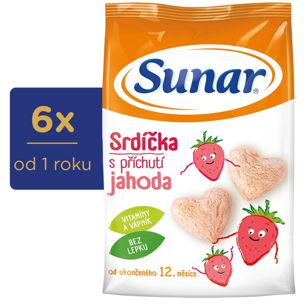 Levně Sunar dětské křupky jahodová srdíčka 6 x 50 g