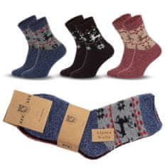 Aleszale 3x dámské vlněné teplé tlusté ponožky ALPAKA 35-38 - s norským vzorem