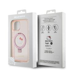 HELLO KITTY obal na iPhone 15 6.1" Pink IML Ringstand Glitter Head Logo MagSafe