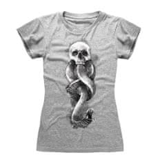 CurePink Dámské tričko Harry Potter: Dark Arts Snake (M) šedá bavlna