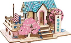 Woodcraft Dřevěné 3D puzzle Jarní dům modro-růžové