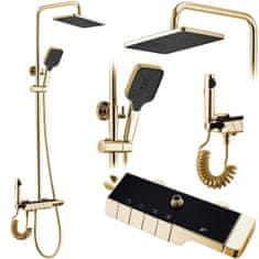 REA Sprchový set s termostatem Rob zlatý - vanová baterie, dešťová, ruční a bidetová sprcha