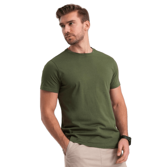 OMBRE Pánské bavlněné tričko Classic BASIC V4 OM-TSBS-0146 olivové MDN124275
