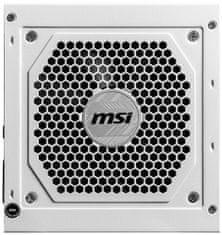 MSI zdroj MAG A850GL PCIE5 WHITE/ 850W/ ATX3.0/ akt. PFC/ 7 let celk. záruka/ 120mm fan/ modulární kabeláž/ 80PLUS Gold