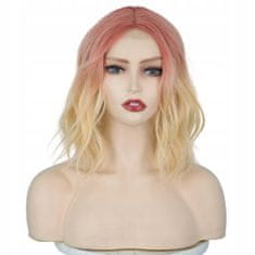Korbi Paruka z růžových blond vlasů, dlouhý bob s vlnami na síti, W66