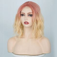 Korbi Paruka z růžových blond vlasů, dlouhý bob s vlnami na síti, W66
