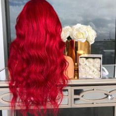 Korbi Paruka z červených vlasů, dlouhé vlnité vlasy na síťce, W95