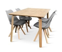 Nábytek Texim Dřevěný jídelní set ZAHA dekor dub + 4x židle Gina šedá