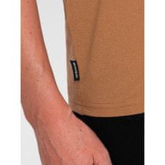 OMBRE Pánské klasické bavlněné tričko s výstřihem BASIC teplá hnědá MDN124302 XL