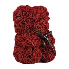 Medvídárek Romantic medvídek z růží 25cm dárkově balený - rudý zasypaný tmavě červenými lístky