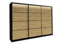 Nejlevnější nábytek Šatní skříň HARAZIA 250 bez zrcadla, se 4 šuplíky a 2 šatními tyčemi, černý mat/dub artisan