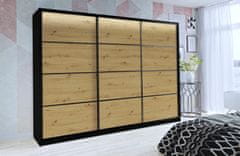 Nejlevnější nábytek Šatní skříň HARAZIA 250 bez zrcadla, se 4 šuplíky a 2 šatními tyčemi, černý mat/dub artisan