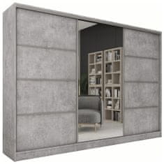 Nejlevnější nábytek Šatní skříň LITOLARIS 280 se zrcadlem, se 6 policemi, 4 šuplíky a 2 šatními tyčemi, beton