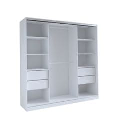 Nejlevnější nábytek Šatní skříň DAZIO 200 bez zrcadla, se 4 šuplíky a 2 šatními tyčemi, bílý mat