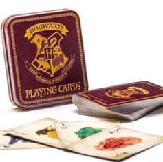 CurePink Hrací karty Harry Potter v plechové krabičce: Erb Bradavic (9 x 10 x 2 cm)