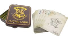 CurePink Hrací karty Harry Potter v plechové krabičce: Erb Bradavic (9 x 10 x 2 cm)