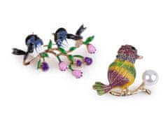 Kraftika 1ks fialová perla brož ptáci, kovové a skleněné brože