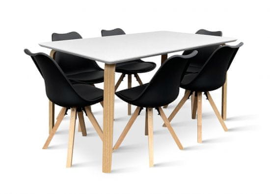 Nábytek Texim Dřevěný jídelní set ZAHA bílý + 6x židle Gina černá