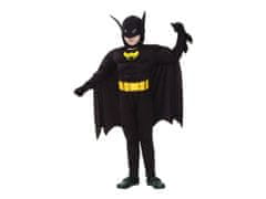 Batman kostým (kombinéza se svaly, pásek, pláštěnka s kapucí), velikost 120/130 cm