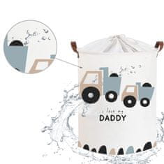 Tulimi Koš na hračky, uzavíratelný, bavlna, Trucks Love Daddy - bílý, 43 L