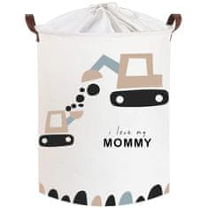 Tulimi Koš na hračky, uzavíratelný, bavlna, Trucks Love Mommy - bílý, 43 L