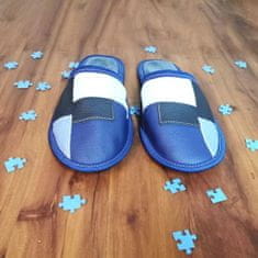 Copa cop Kožené domácí pantofle Puzzle - modré