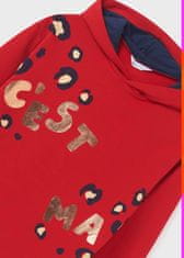 MAYORAL dívčí červené mikinové šaty s kapucí, s potiskem Velikost: 8/128