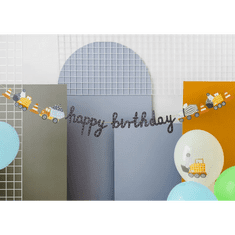 PartyDeco Banner Happy Birthday, stavební stroje, 2m