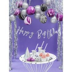 PartyDeco Baner Happy Birthday stříbrný, 16,5 x 62 cm